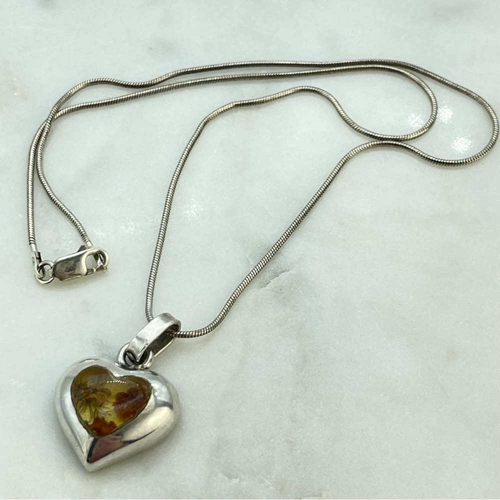 Silver ‘Forget Me Not’ Flower Heart Charm Pendant Necklace, Sterling Snake Chain - Picture 5 of 14